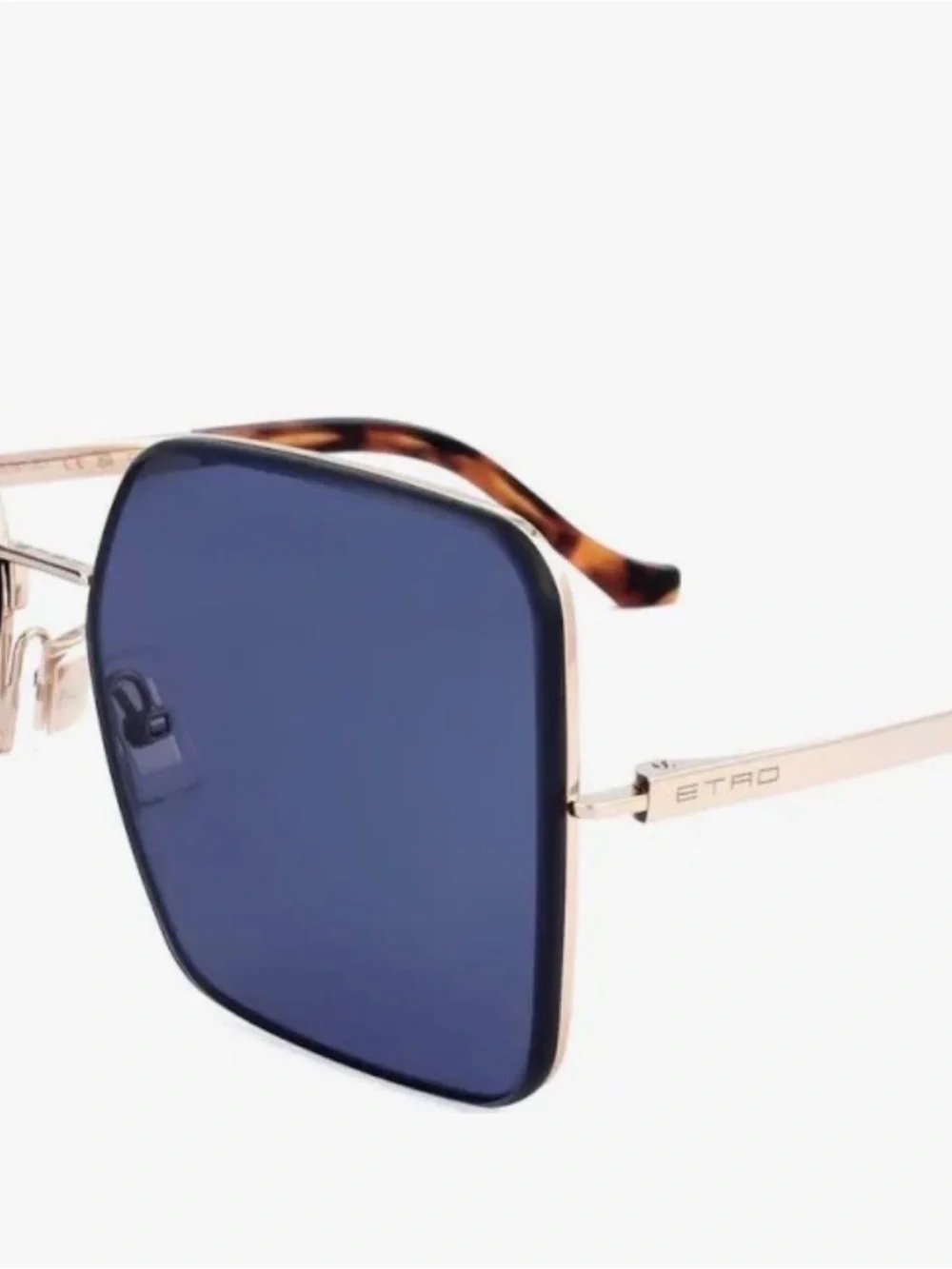 Etro ETRO 0034/S Blue Lens Gold Frame Women's Square Sunglasses New w/Case